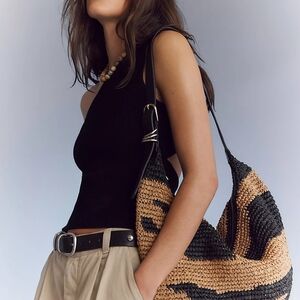 Free People Black and Tan Woven Shoulder Bag